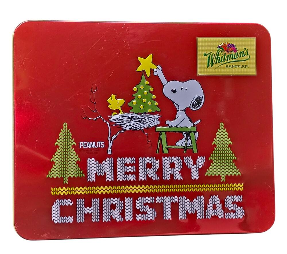 Whitman's Sampler Snoopy Red Merry Christmas Storage Container Peanuts Tin